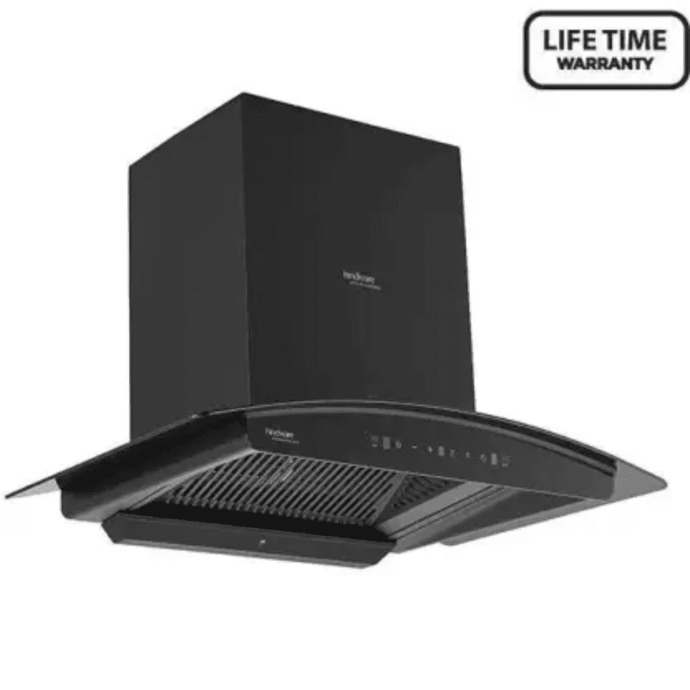 Hindware ZINNIA BLK, 75 cm 1300 m3/hr Auto Clean Wall Mounted Chimney with Filterless Technology (Black)