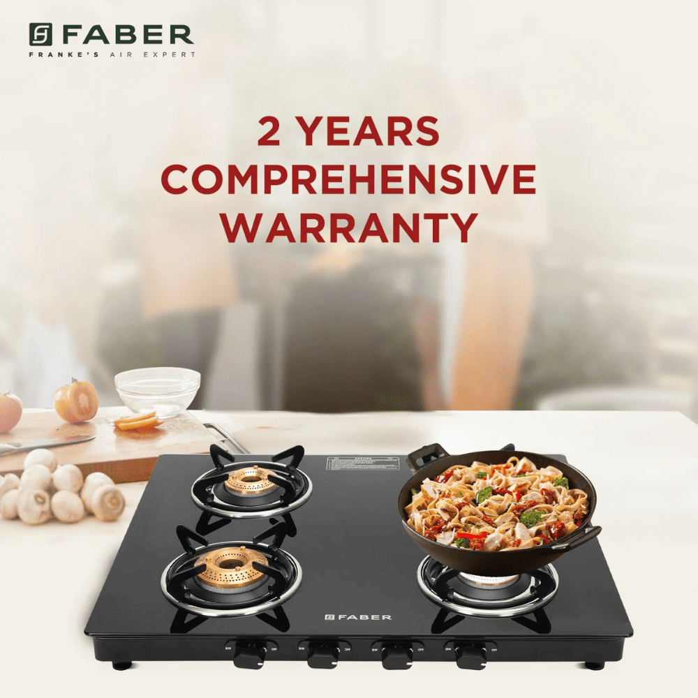 Faber Cooktop, SPARK 4BB BK, 4 Burner Auto Manual Glass Top Brass Burner 1 Big + 2 Medium + 1 small Gas Stove (Black)