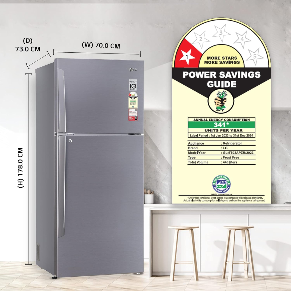 LG 466 Ltrs 1 Star, Inverter Frost Free, Double Door Refrigerator (GL-T502CPZR)