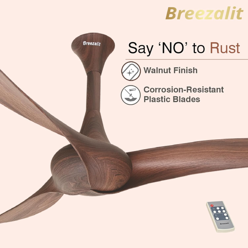 Breezalit 1200mm 3 Blade Modern Designer Ceiling Fan (Curl wood)