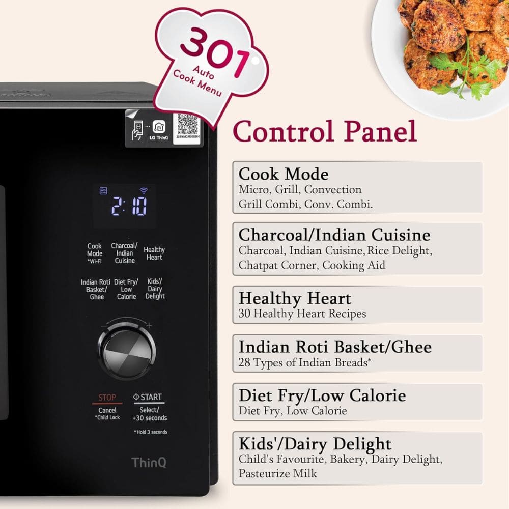 LG 28 Ltrs Stainless Steel Wi-Fi Enabled Charcoal Convection Microwave Oven (MJEN286UFW,Black)