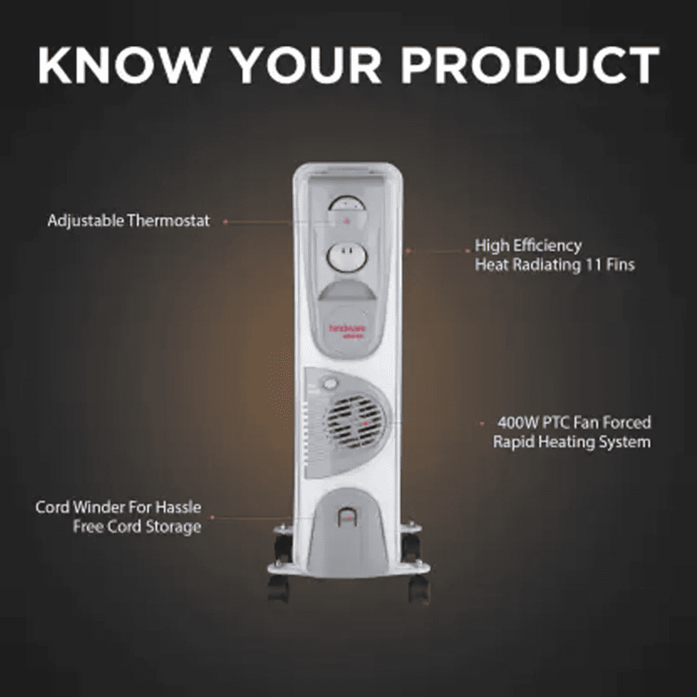 Hindware Atlantic SALOME 11 Fins, 2900 Watts Oil Filled Radiator Room Heater Heater (Atlantic SALOME11f, Grey)