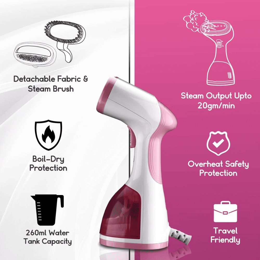 Inalsa Steamax, 1200 Watts Garment Steamer with Fabric & Steam Brush and 260ml Capacity (White & Pink), Air Fryer Digital Nutri Fry-1400W 4L,Smart AirCrisp Technology 8-Preset, Variable Temp (Black)