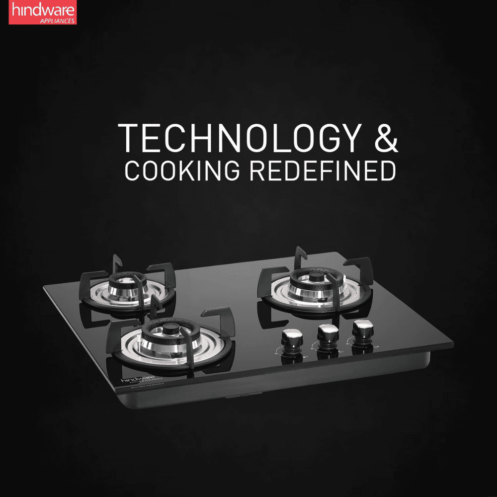 Hindware Hob, NORA PLUS 3B 60CM, 3 Burner 60 cm Auto Ignition Glass Top Stainless Steel Burners 2 Medium + 1 Small Gas Stove (Black)