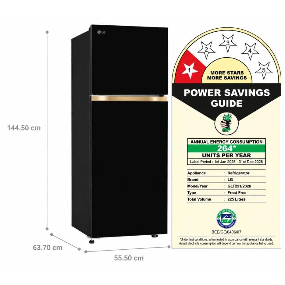 LG 225 Ltrs, 1 Star Auto Smart Inverter Double Door Refrigerator (GLT2216WYOB)