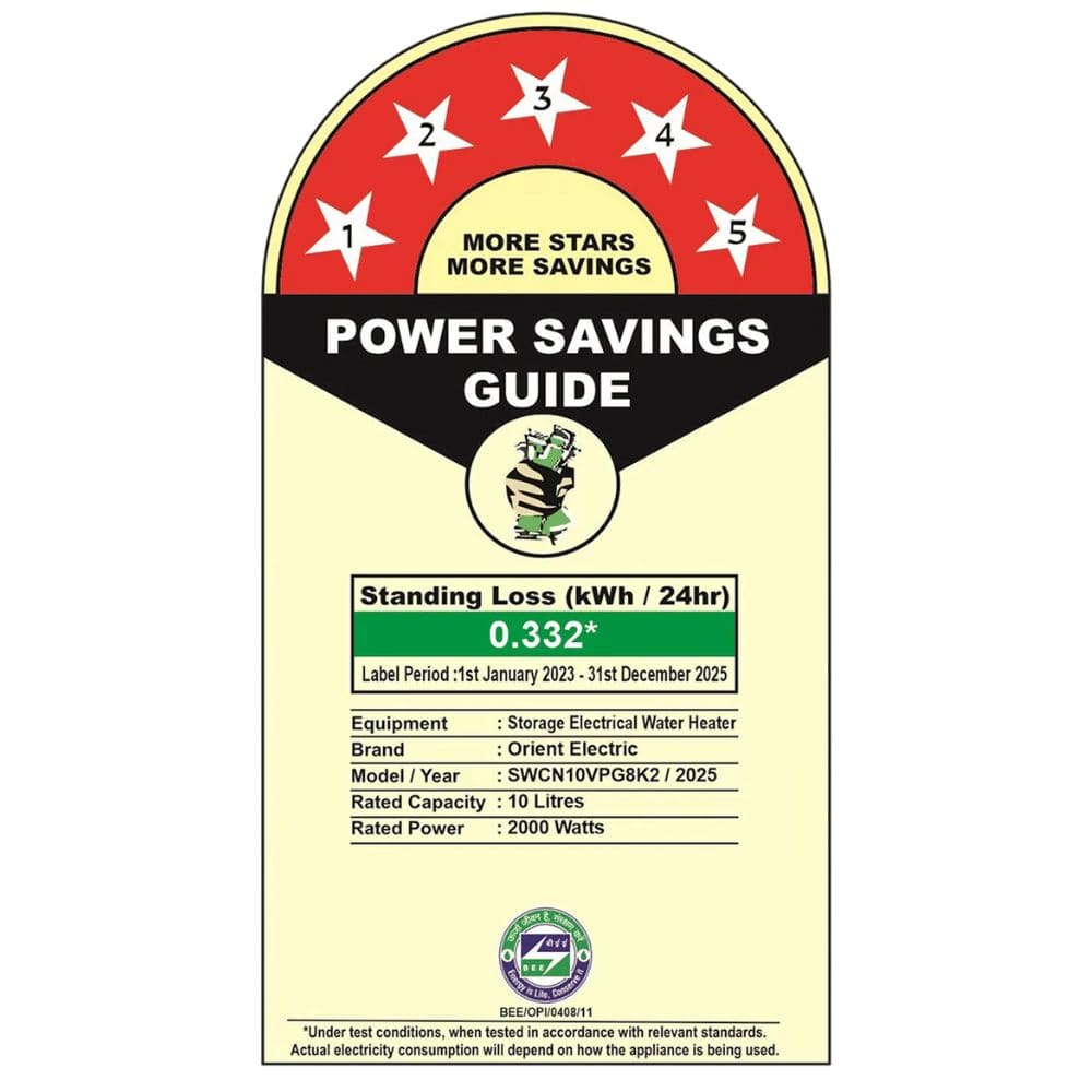 Orient Electric 10 Ltrs Vertical Storage, 5 Star Water Heater Geyser (Aquator Neo 10L)