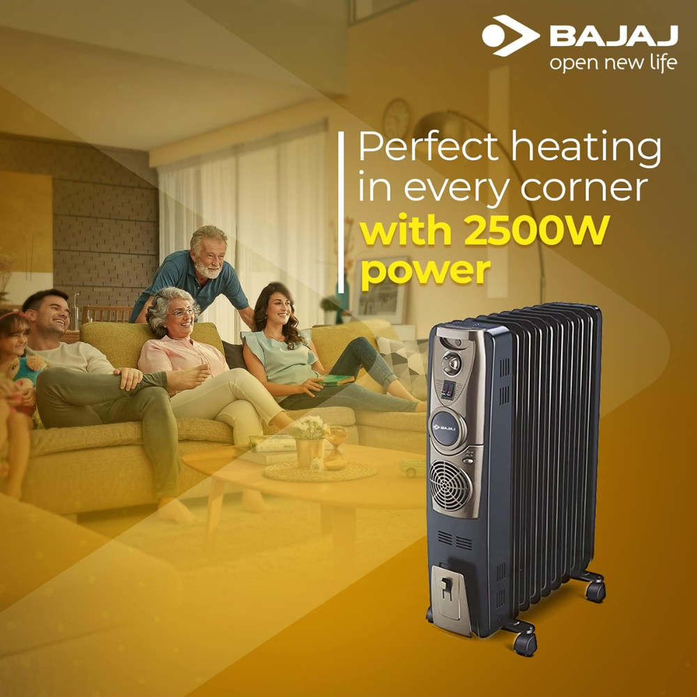 Bajaj 11 Straight Fins, 2900 Watts Oil Filled Rediator Room Heater (Majesty RH 11F Plus, Black)
