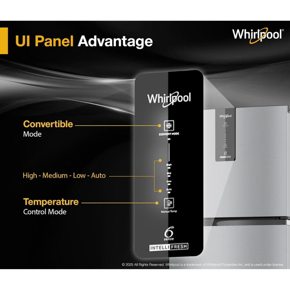 Whirlpool 327 Ltrs, 3 Star Convertible Frost Free inverter Double Door Refrigerator (IF INV 375 ILLUSIA STEEL 3S)
