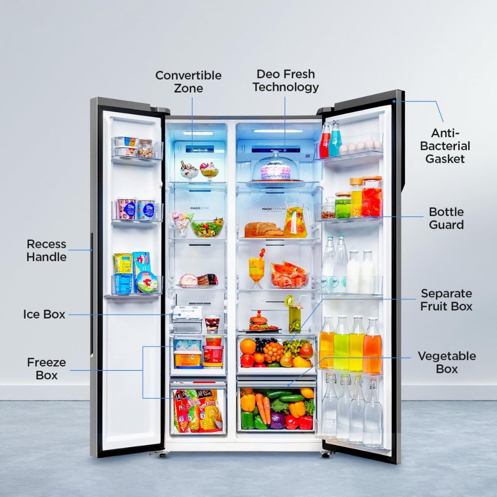 Haier 596 Ltrs 3 Star Inverter Frost Free Double Door Side by Side Refrigerator, HES-690SS, Inox Marine