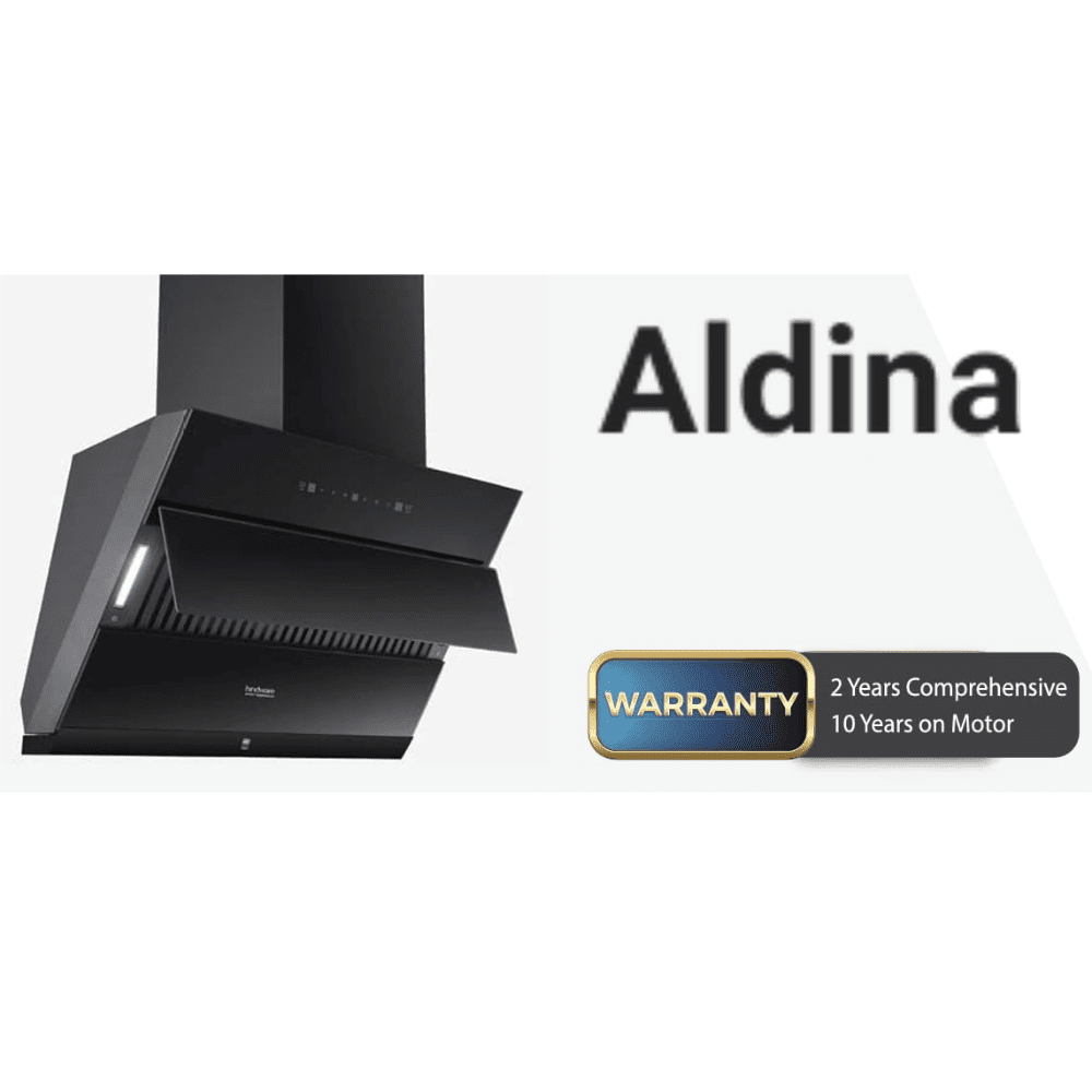 Hindware ALDINA, 75 cm 1350 m3/hr Auto Clean Wall Mounted Chimney, Aiflow Filterless Technology (Black)