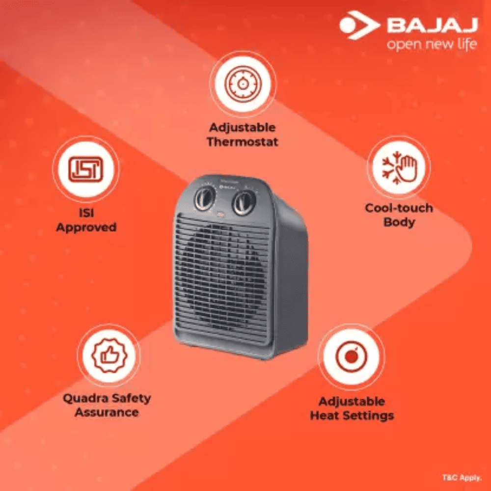 Bajaj 2000 Watts Majesty RFX2 Fan Room Heater, Black