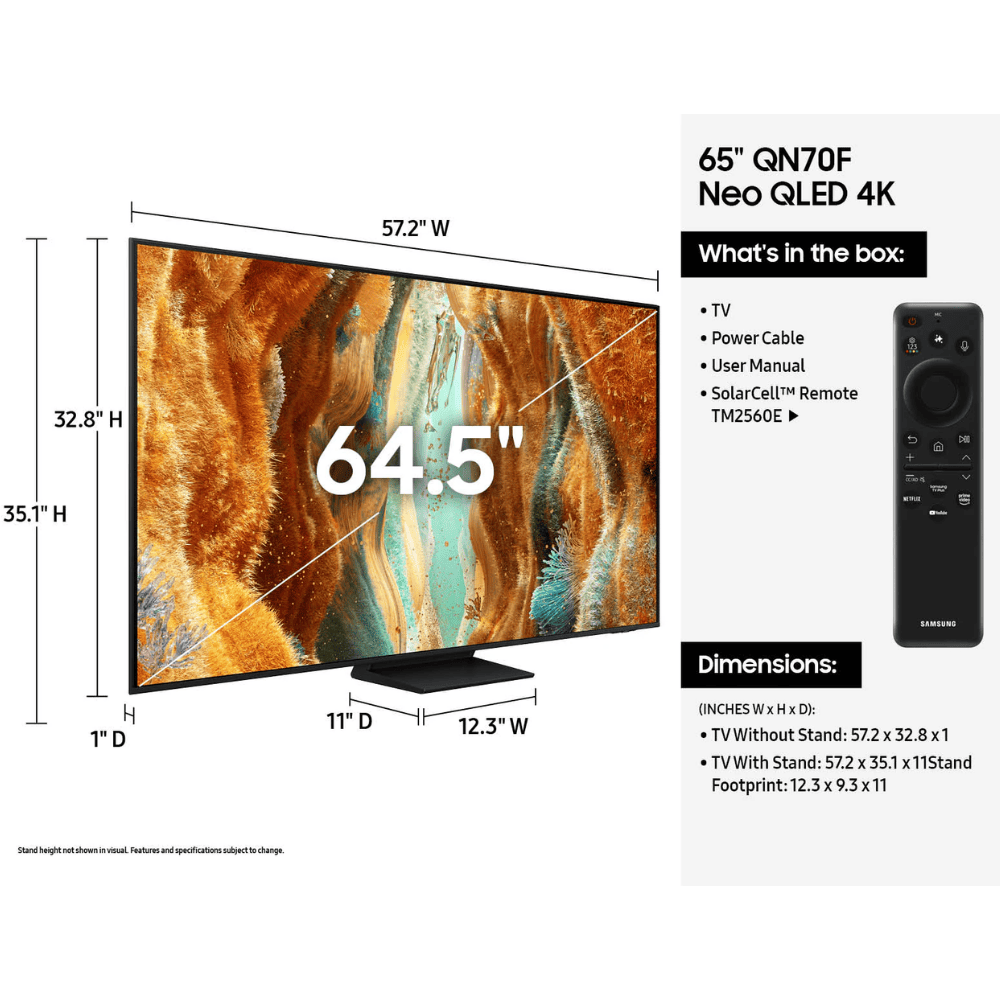 Samsung 65QN70F, 65 Inches 4K Ultra HD Neo QLED TV, Black