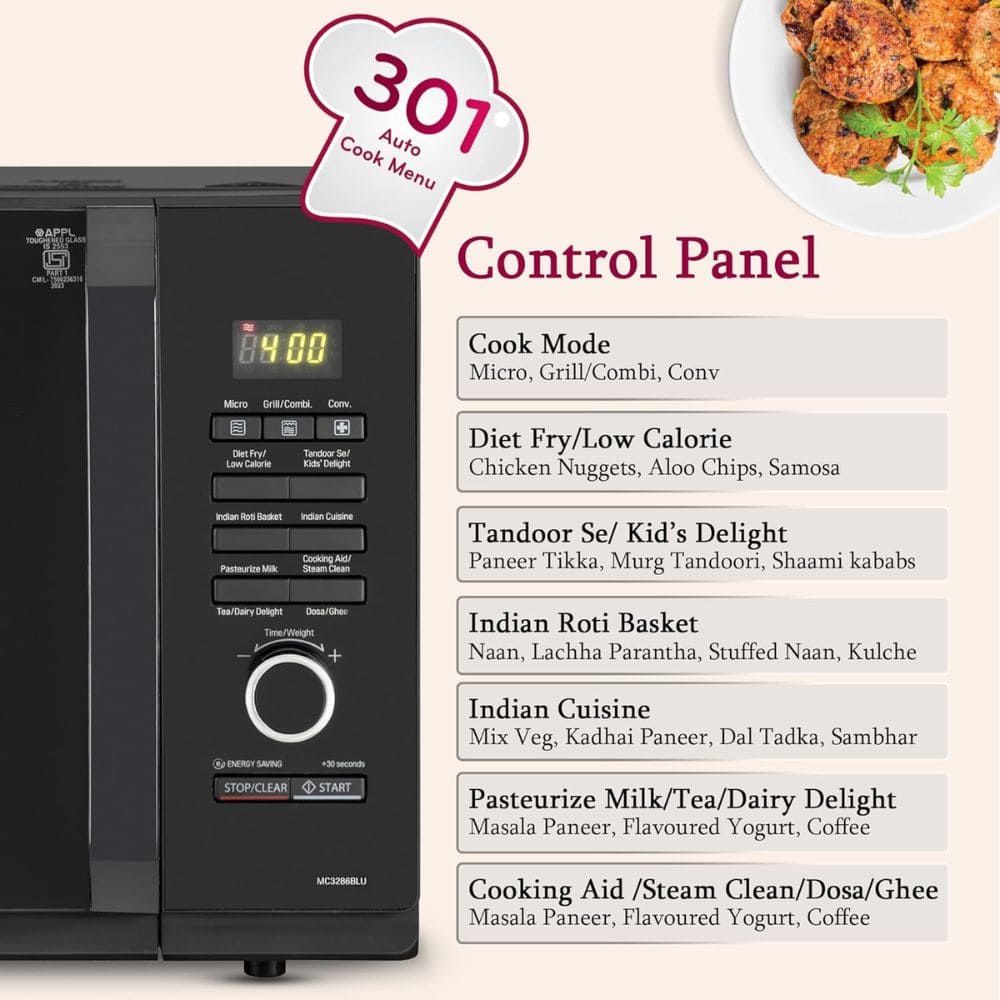 LG 32 Ltrs Stainless Steel Convection Charcoal Healthy Microwave Oven (MC3286BLU,Black)