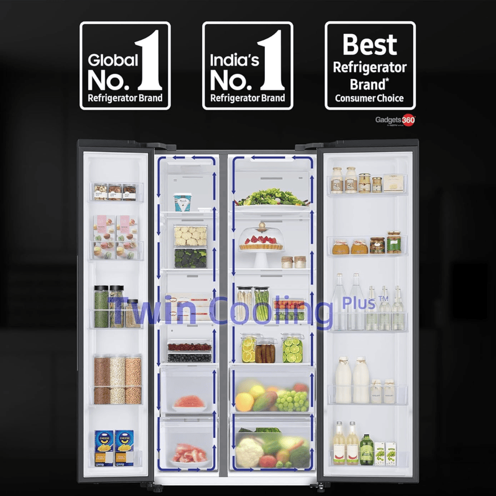 Samsung 653 Ltrs 3 Star, Inverter Frost Free, Side-by-Side Refrigerator (RS76CG8103B1)