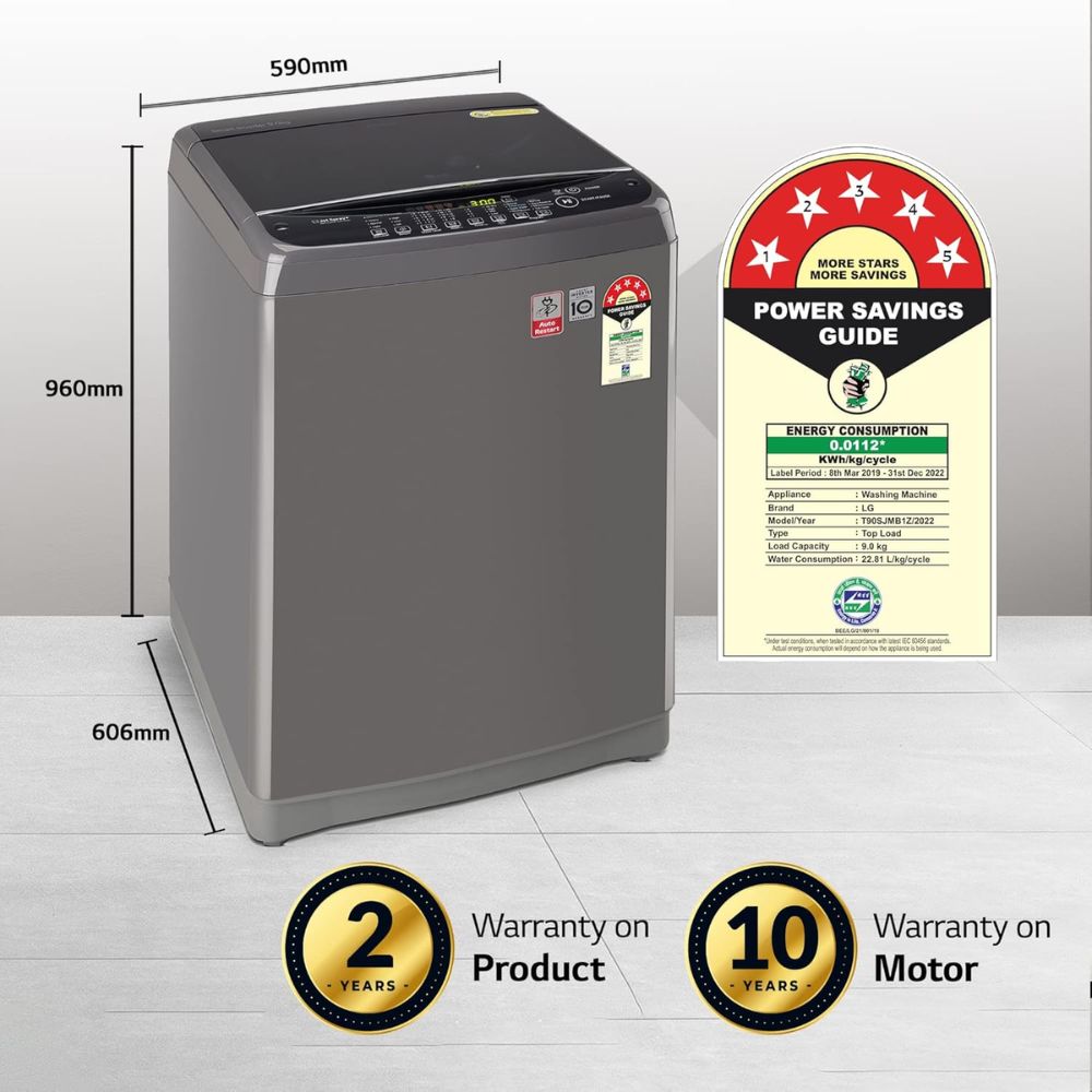 LG 9 Kg 5 Star Fully-Automatic Top Load Washing Machine (T90AJMB1Z, Middle Black)