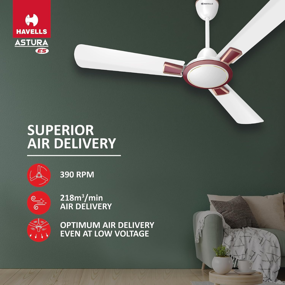 Havells Astura ES, 1200mm 3 Blade 1 Star Rated Semi-Decorative Ceiling Fan