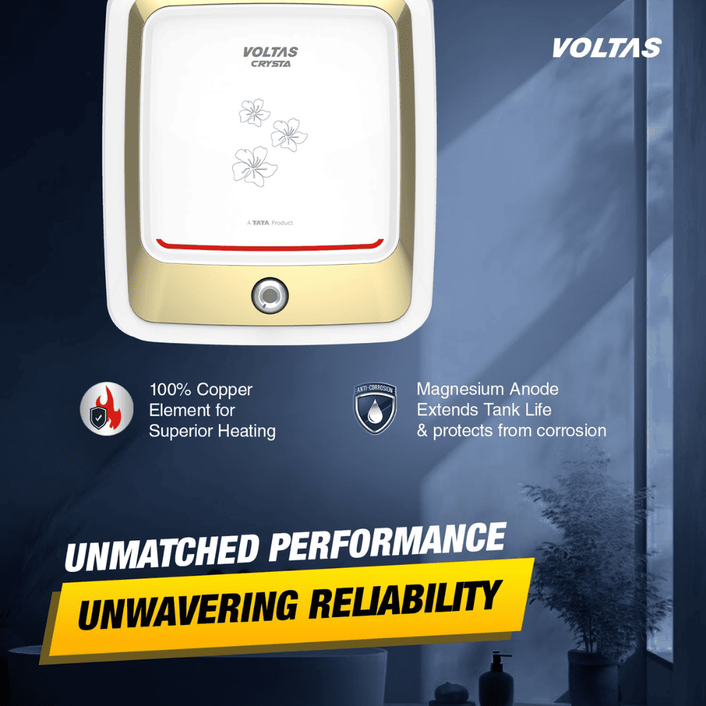 Voltas 15 Ltrs Storage 5 Star Wall Mounting Water Heater Geyser (Crysta 155SPBWT BLACK)