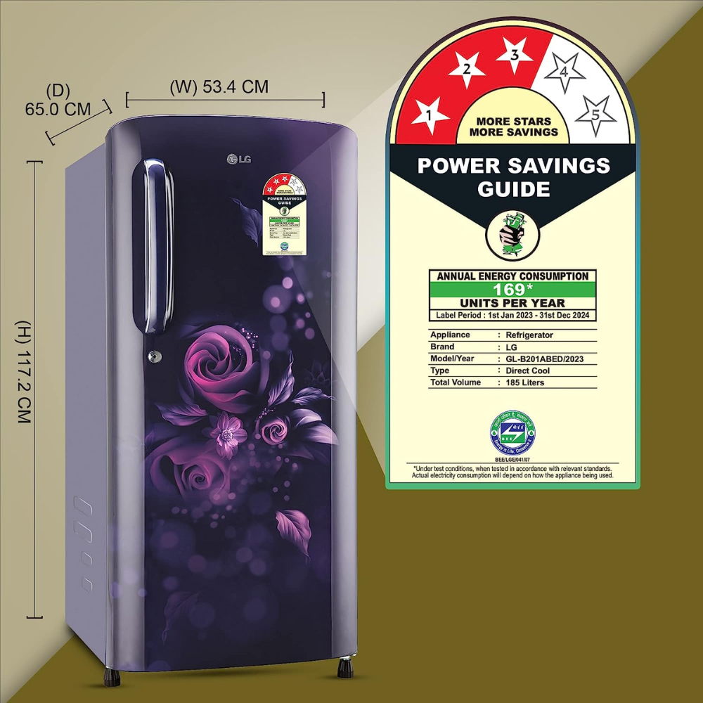 LG 185 Ltrs 3 Star Inverter Direct Cool Single Door Refrigerator (GL-B201ABED, Blue Euphoria)