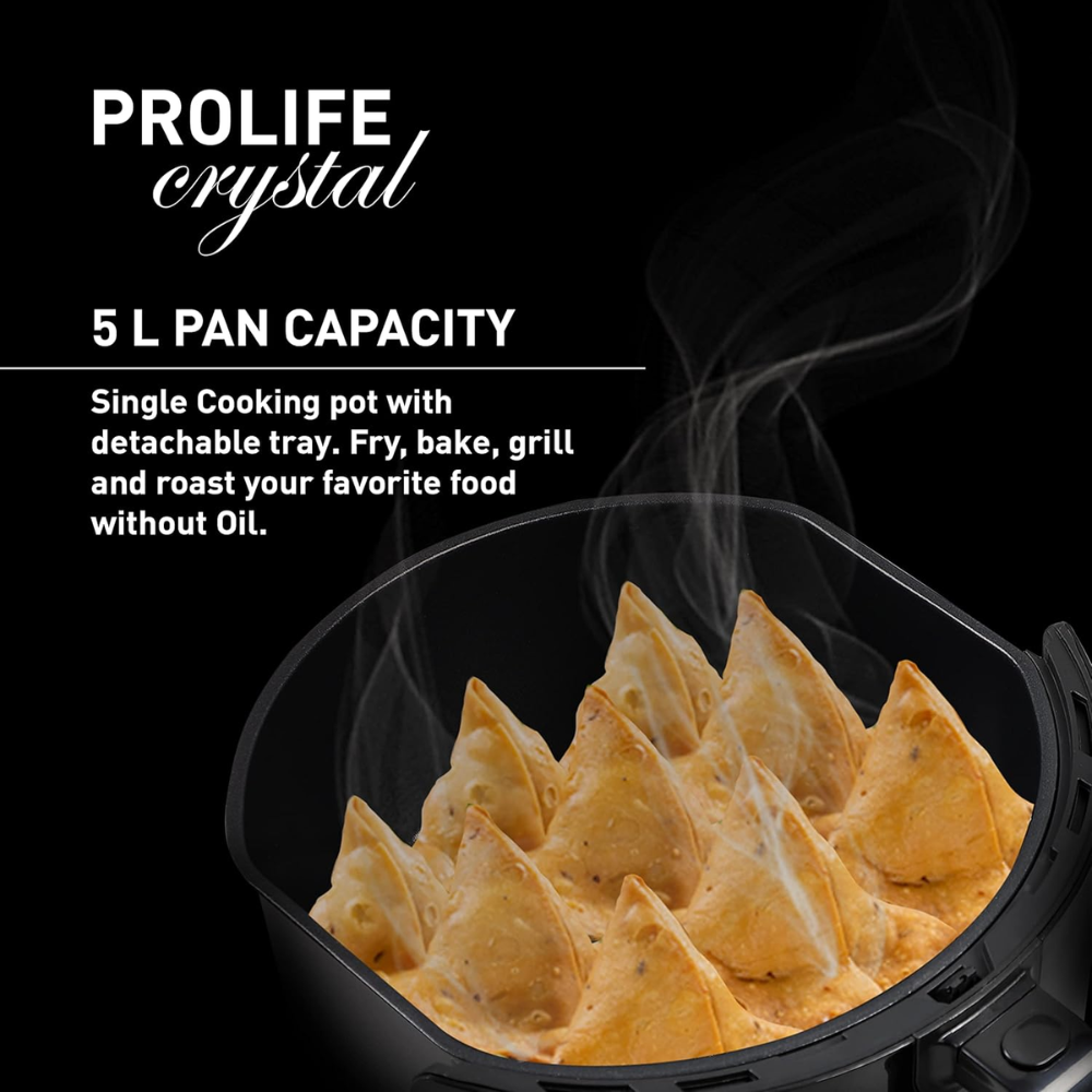 Havells Prolife Crystal, 1500 Watts 5 Litres Touch Screen Electric Air Fryer, Auto Restart Digital Display with Dehydrator Mode 85% Less Oil (Black)