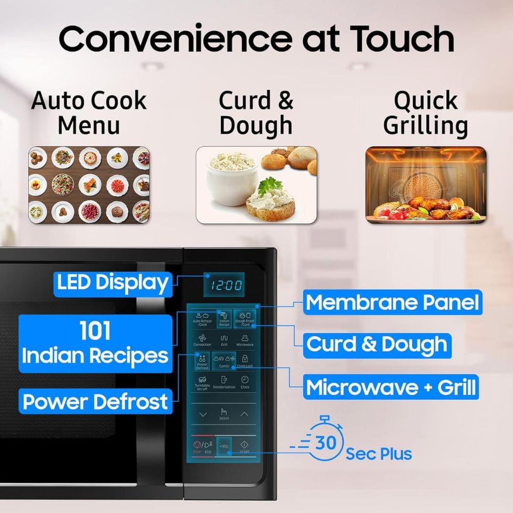 Samsung 28 Ltrs Stainless Steel Convection Microwave Oven with Curd Making (MC28A5013AK,Black)