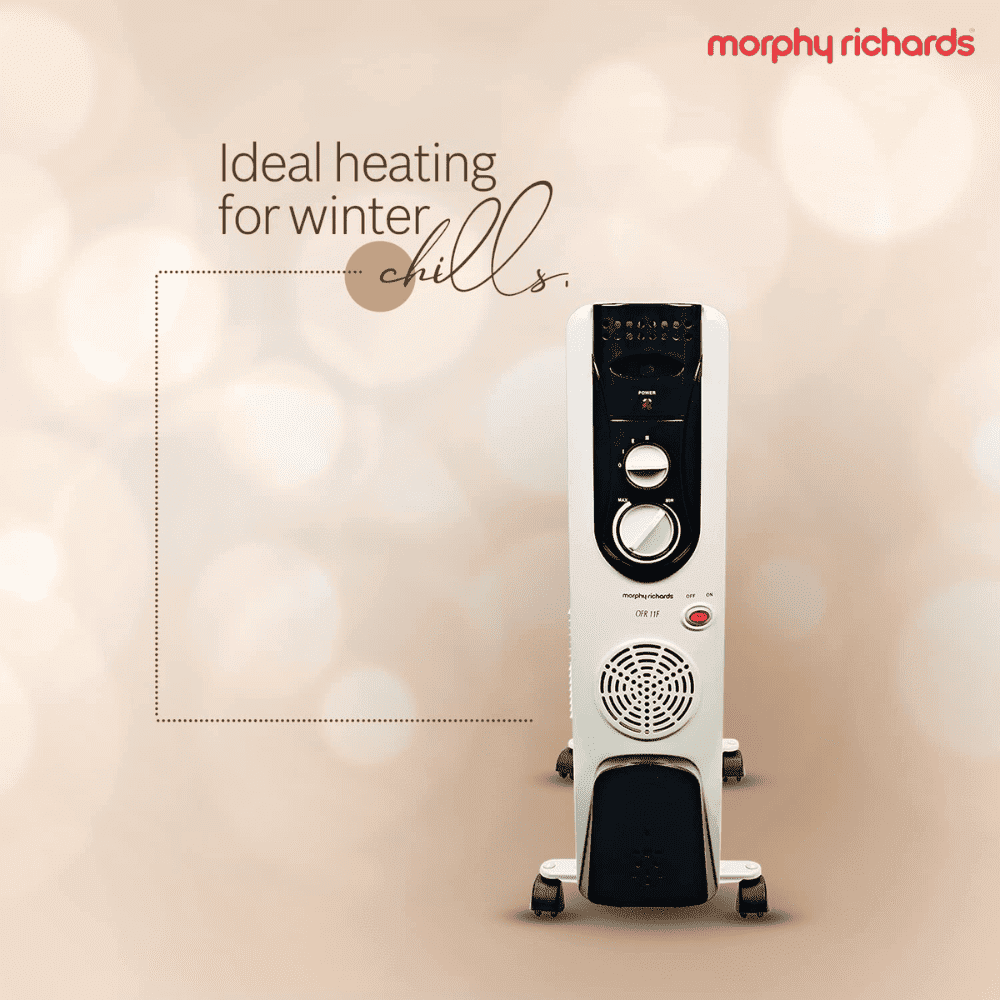 Morphy Richards 9 Straight Fins, 2400 Watts Oil Filled Radiator Room Heater with PTC Fan (OFR 9F, White)