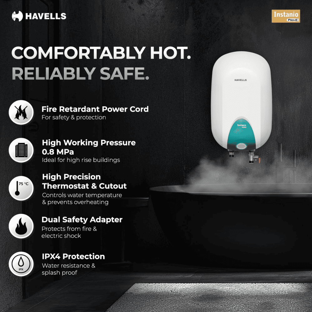 Havells 3 Ltrs Instant Water Heater Water Heater Geyser (INSTANIO PRIME3L 3KW HD, White)