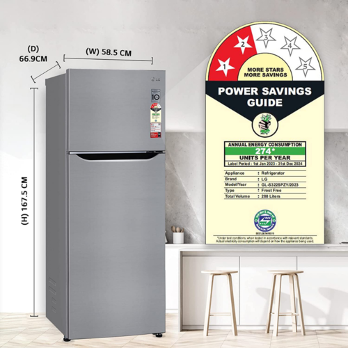 LG 288 Ltrs 2 Star, Inverter Frost Free, Double Door Refrigerator (GL-S322SPZY)