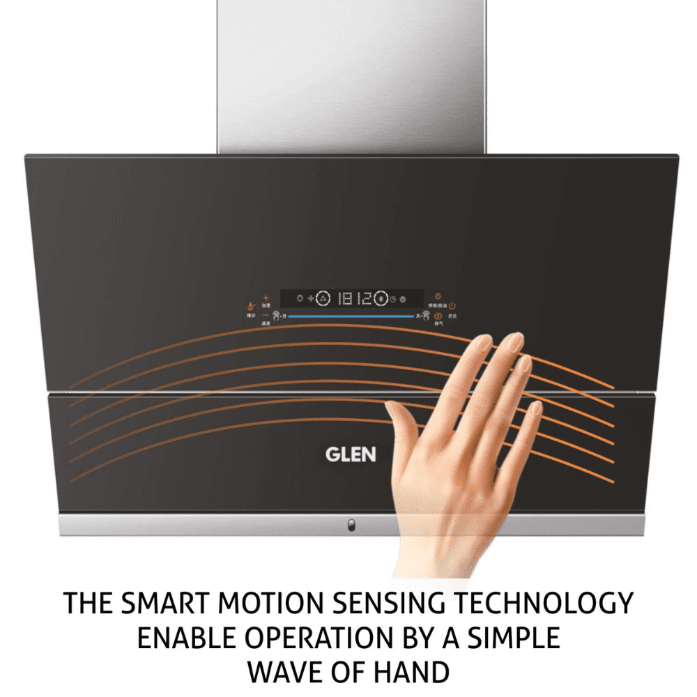 Glen 6074, 60 cm 1400 m3/hr Auto Clean Vertical Glass Kitchen Chimney, Filterless (Black)