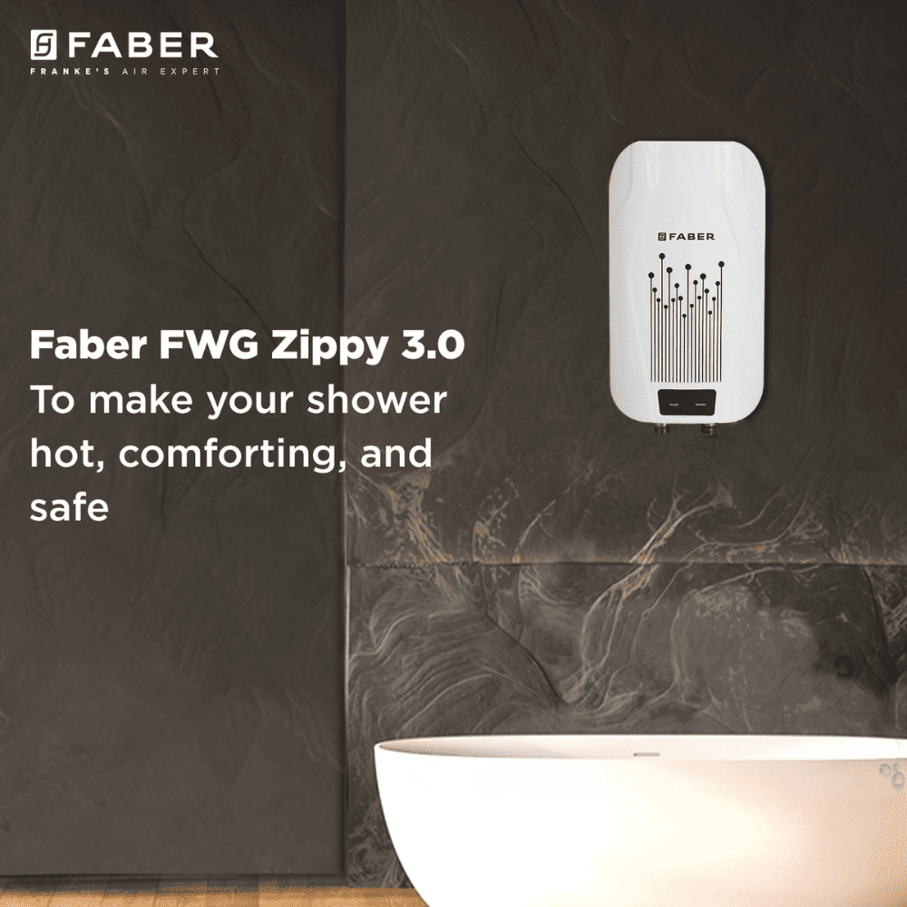 Faber 3 Ltrs Instant Wall Mounting Water Heater Geyser (FWG ZIPPY 3.0, White)