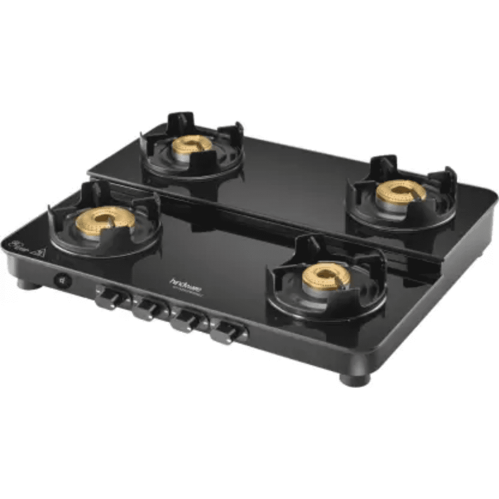Hindware Cooktop, ALVERIO DPLX 4B4 Burner 63 cm Glass Top Stainless Steel Burners 4 Medium Gas Stove (Black)