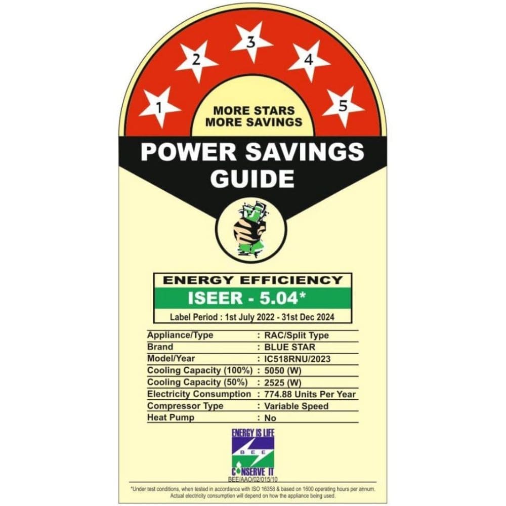 Blue Star 1.5 ton 5 star Inverter Split Air Conditioner (IC518RNU)