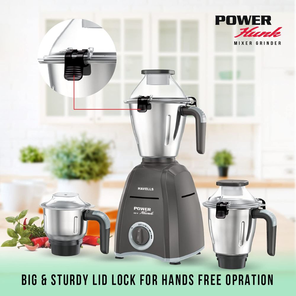 Havells MG POWER Hunk, 800 Watt 3 Jars Mixer Grinder (Black)
