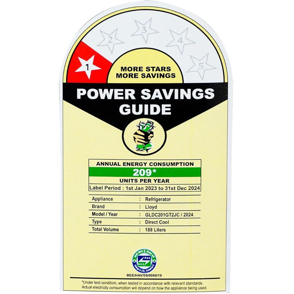 Lloyd 188 Ltrs 1 Star, Inverter Direct Cool, Single Door Refrigerator (GLDC201GSST2JC)
