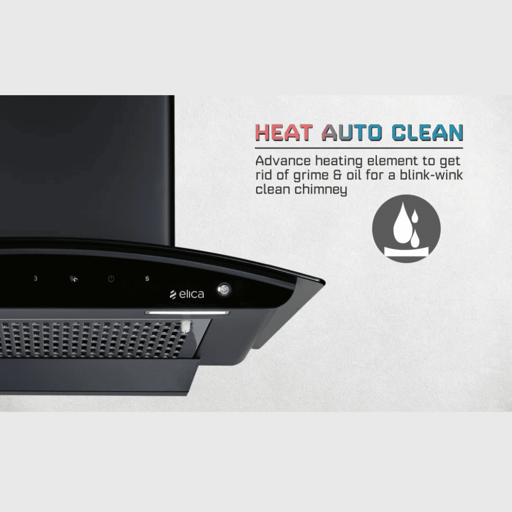 Elica BF 600 SLIM HAC MS NERO, 60 cm 1200 m3/hr Auto Clean Wall Mounted Kitchen Chimney (Black)