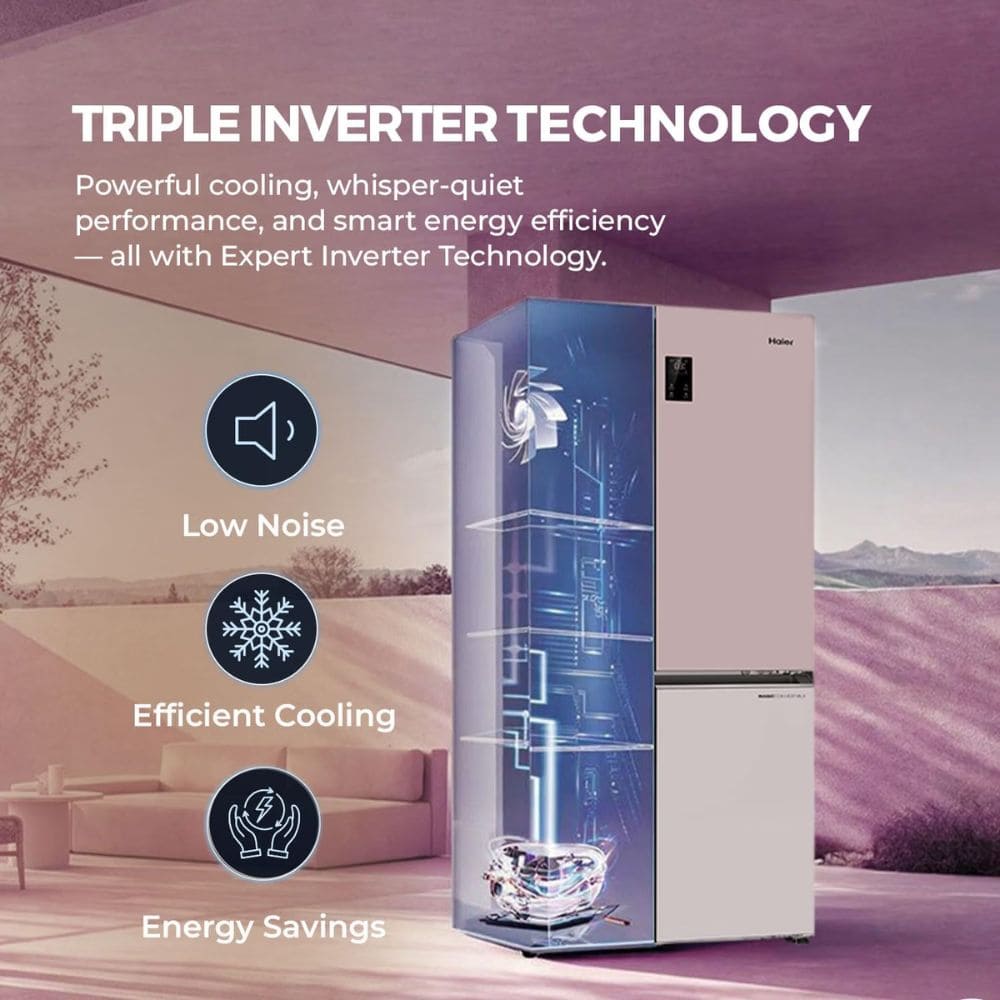 Haier 520 Ltrs, 3 Star Lumiere Frost Free Triple Inverter French Door Side by Side Refrigerator (HRB 600RW, Rosette White)