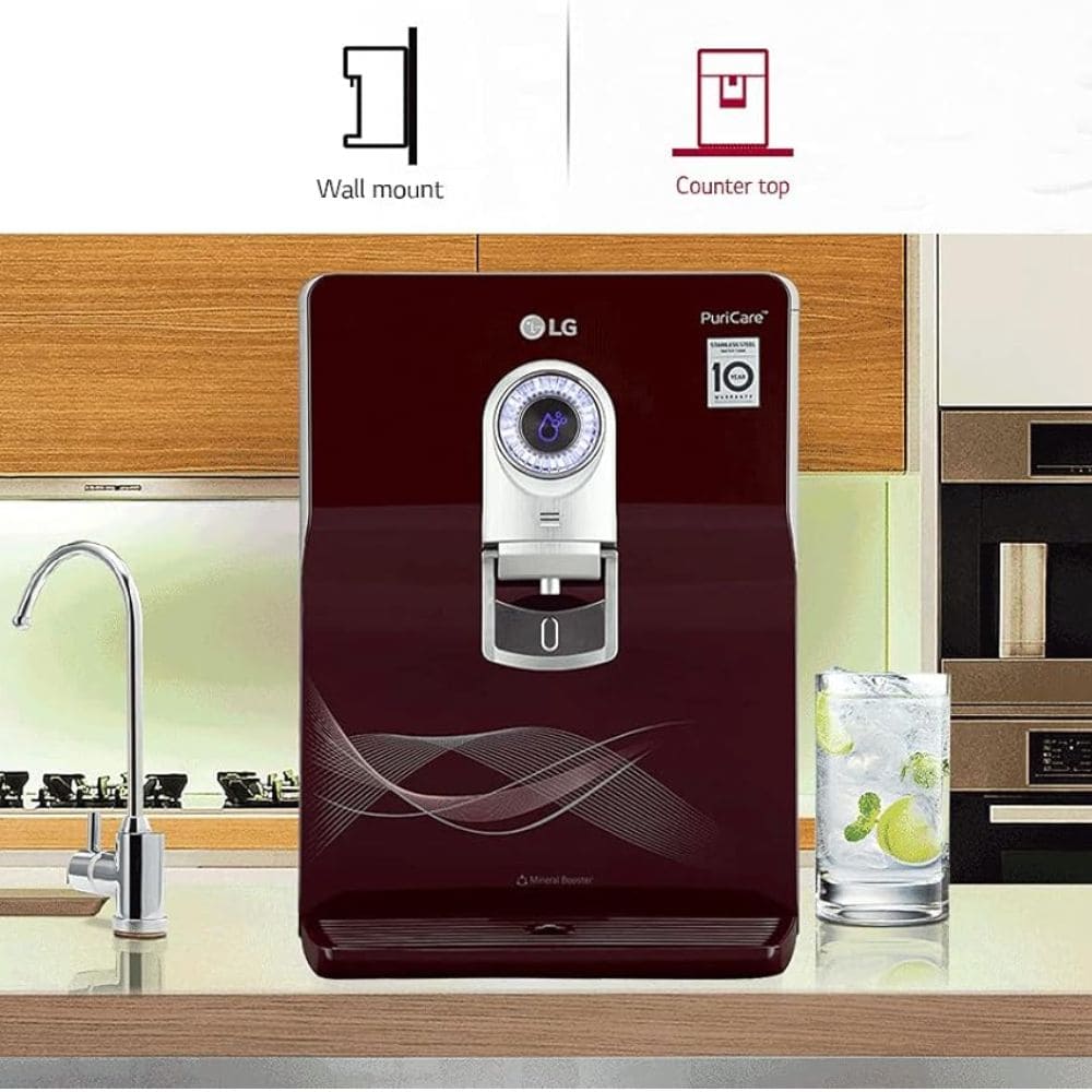 LG WW184EPC, 8 Litres RO+UV  Multi Stage RO Filtration Water Purifier, Maroon+printed