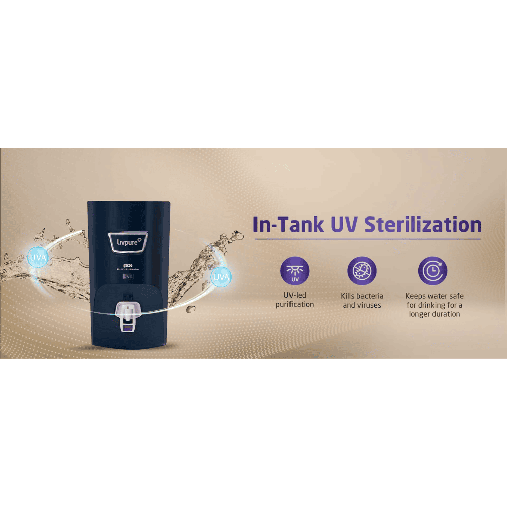 Livpure Stellar, 7 Ltrs Storage RO + UV+TDS Wall Maountable Water Purifier, Black