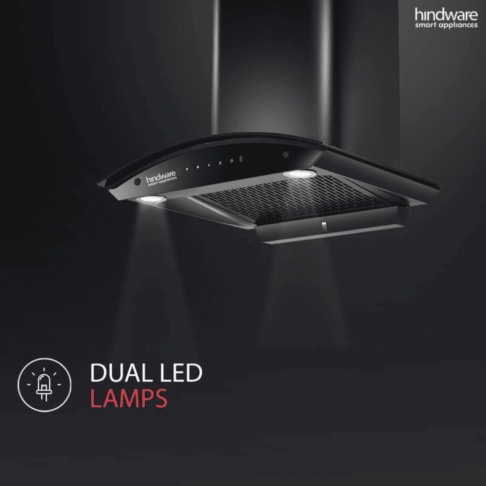 Hindware Divina BLK, 60 cm 1200 m3/hr Auto-Clean Kitchen Chimney With Motion Sensor & Touch Control (Black)