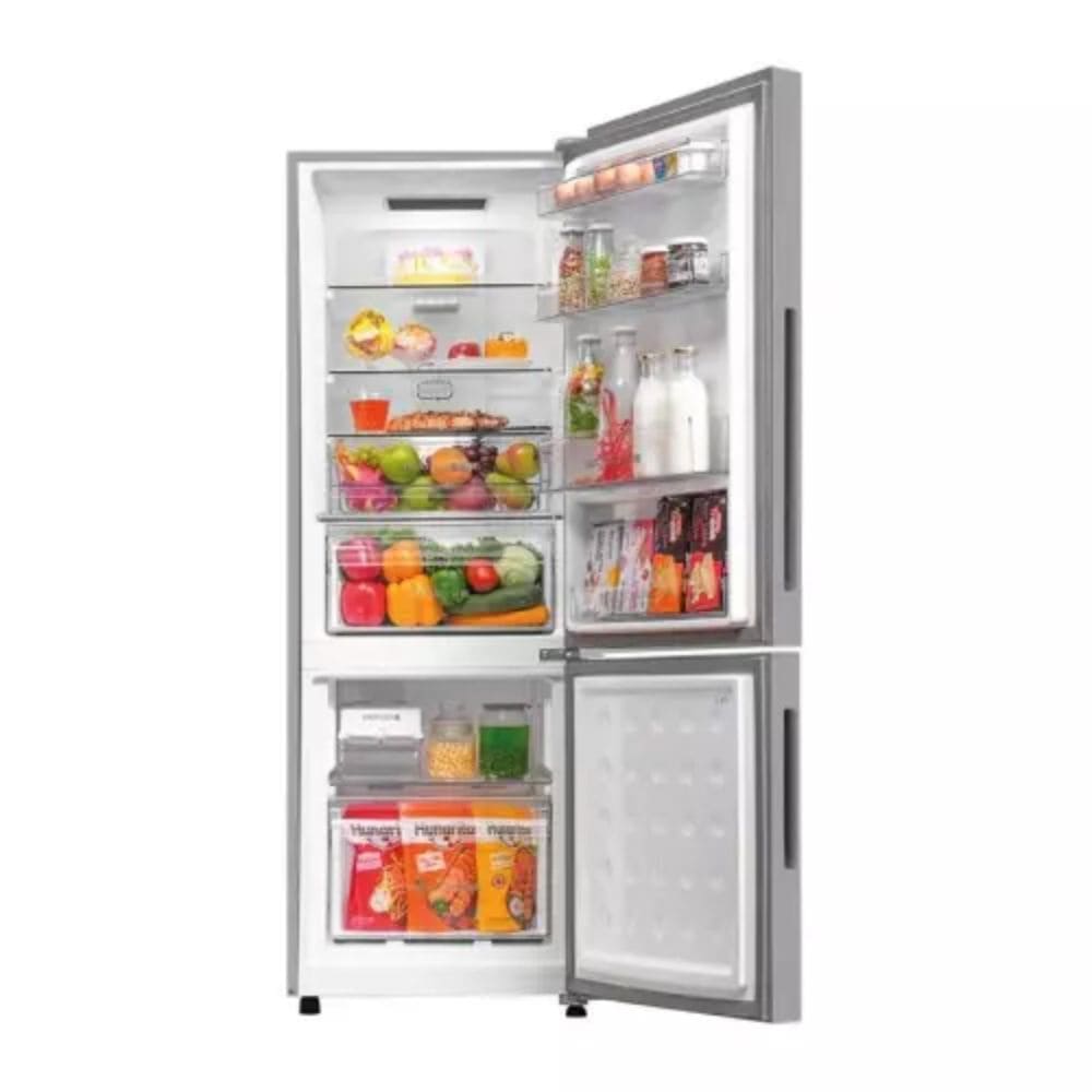 Haier 265 Ltrs, 2 Star Frost Free Double Door Bottom Mount Refrigerator (HRB 3152IBNSA P,Nickel Steel)