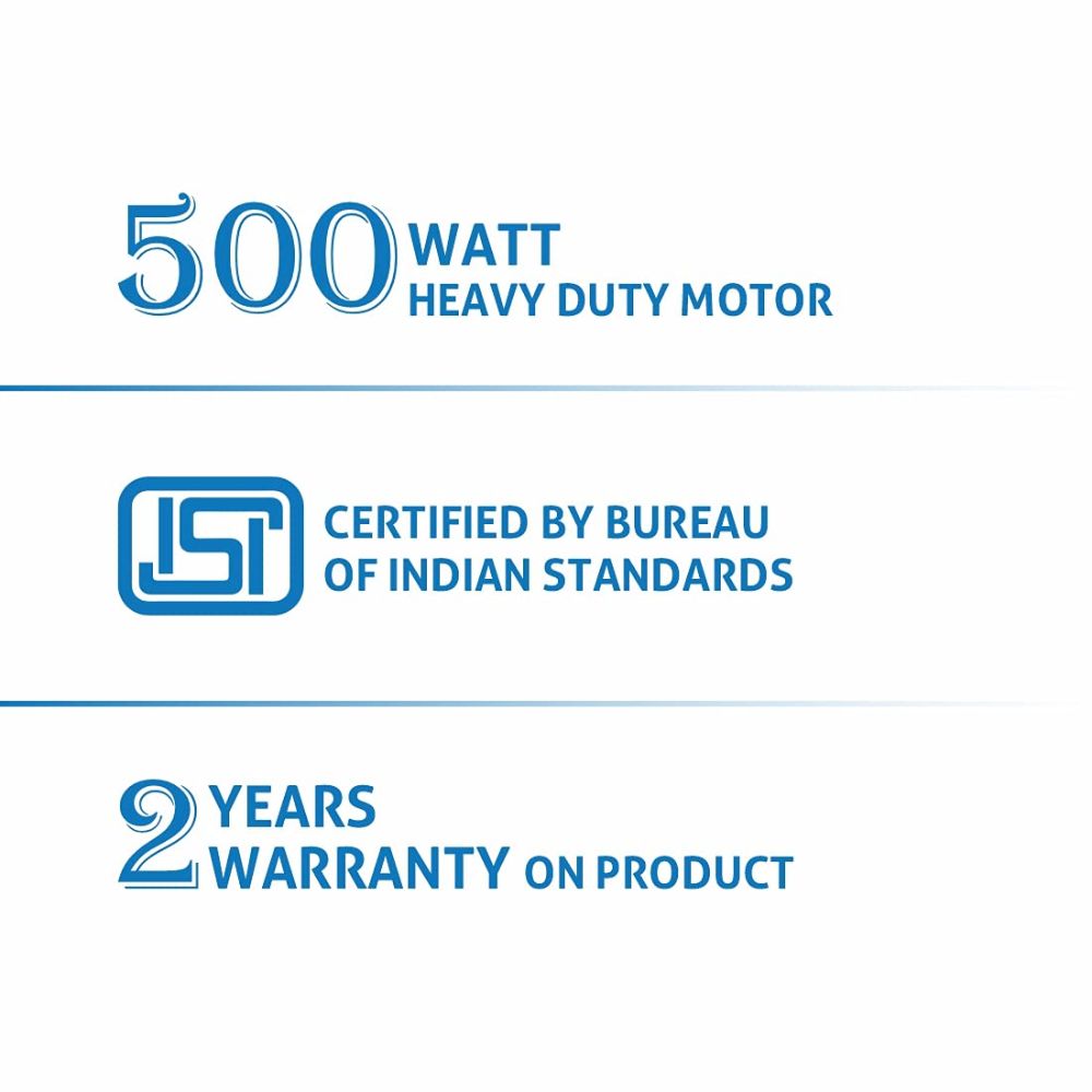 Glen MG 4023, 500 Watts Stainless Steel 3 Jars Mixer Grinder, heavy duty motor (Blue & Black)