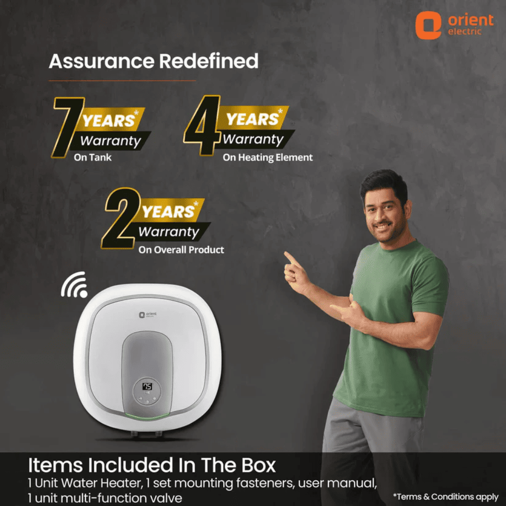 Orient Aquator IoT + 15L, 15 Ltrs Storage 5 Star, Wall Mounting Water Heater Geyser (Aquator IoT+15L, White)