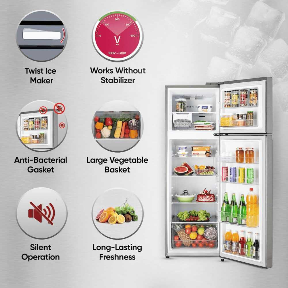 LG 246 Ltrs 2 Star, Inverter Frost Free, Double Door Refrigerator (GL-S262SDSX)