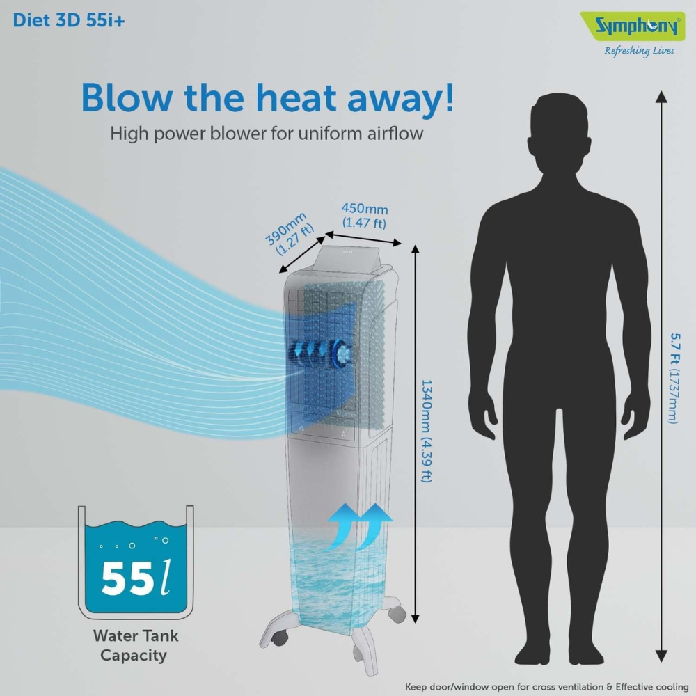 Symphony 55 Ltrs Diet 3D i+ Portable Tower Air Cooler (DIET3D55I+)