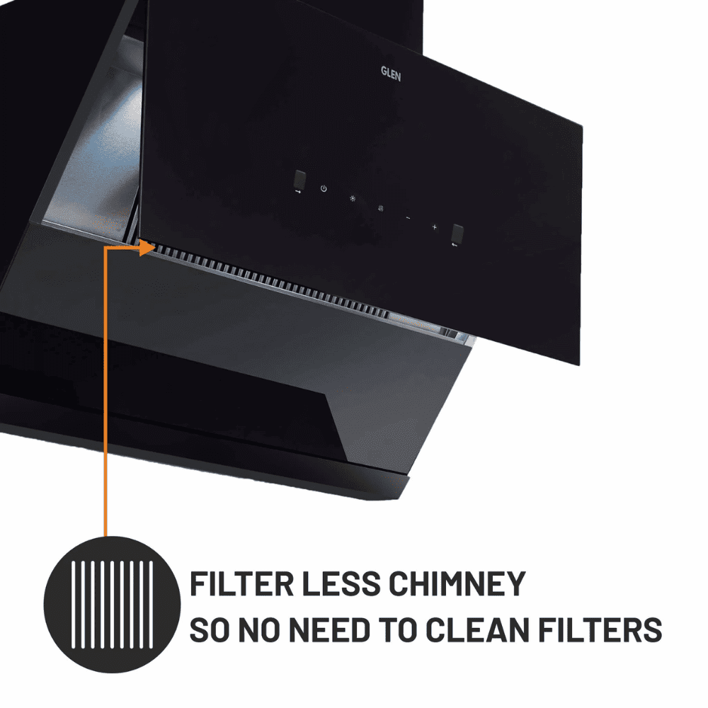 Glen 6065 BL MS, 75 cm 1400 m3/hr Auto Clean Wall Mounted Chimney, Filterless Technology with BLDC Motor (Black)