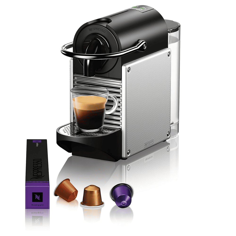 Delonghi EN124S, Nespresso Pixie Aluminium Espresso Capsules Coffee Machine, Sliver Black