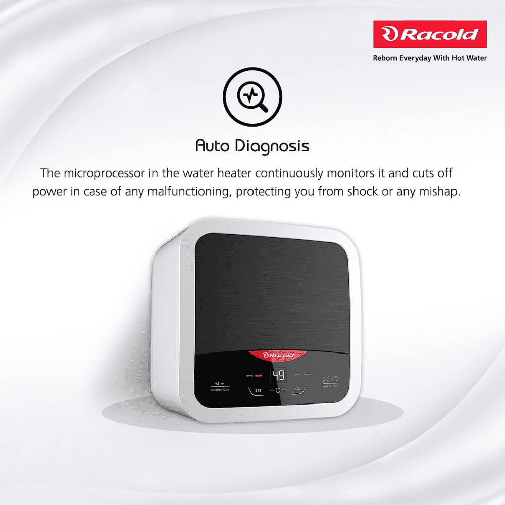 Racold 15 Ltrs Vertical Storage, 5 Star Water Heater Geyser (OMNIS 15 DG 2KW B, Black & White)