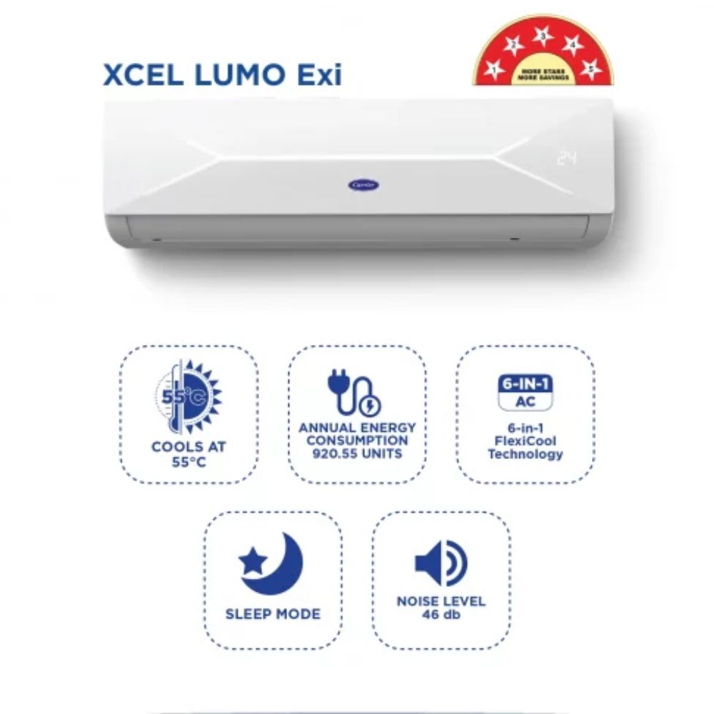 Carrier 2.0 Ton 5 Star Inverter Split Air Conditioner (24K 5S XCEL LUMO FXI)