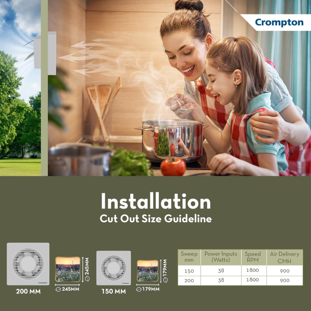 Crompton Heavy Duty 200mm 6 Blade Fresh Air Exhaust Fan