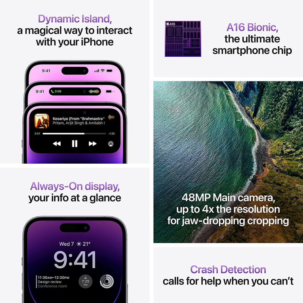 Apple iPhone 14 Pro 1 TB Storage Colour Available in Deep Purple,Silver,Space Black