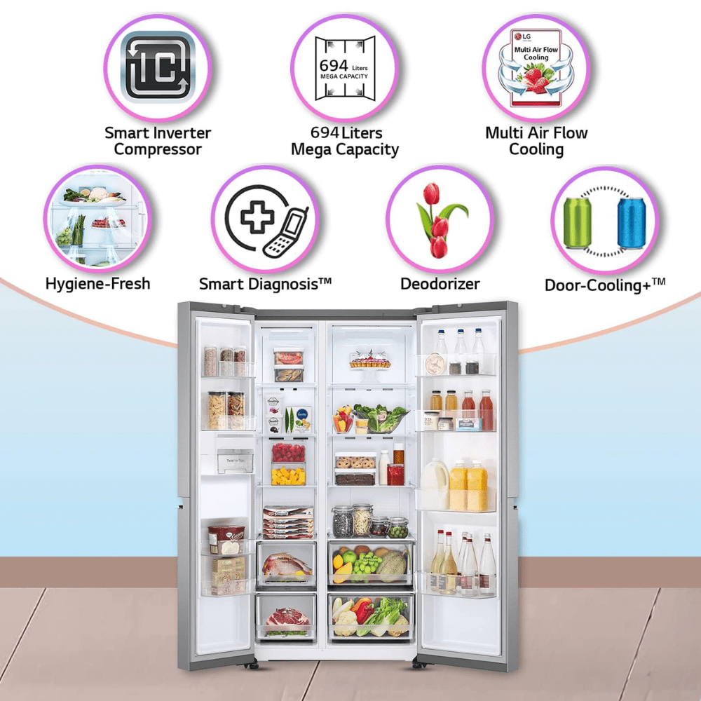 LG 694 Ltrs 5 Star Smart Frost Free Side by Side Refrigerator (GC-B257SLUV, Platinum Silver)